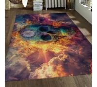 FEIPUHOME Art 90x150cm Area Rug Psychedelic Art Rugs Mysterious Skull in the Clouds Indoor Non-slip Thin Floor Carpet for Back Door Patio Basement Lightweight