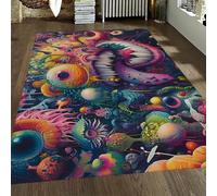 FEIPUHOME Art 90x150cm Area Rugs Contemporary Cartoons Rug Colorful Psychedelic Monster Design Floor Mat Living Bedroom Soft Thin Front Porch Indoor Carpet Low Pile