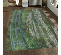 FEIPUHOME Art 90x150cm Rug Impressionist Water Lilies Rugs the Japanese Footbridge Famous Painting Prints Carpet Low Pile Easy Clean for Dorm Living Room