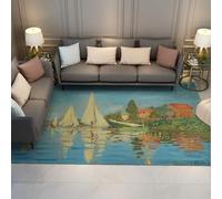 FEIPUHOME Art 90x150cm Rugs Coastal Scenery Rug the Boats Regatta at Argenteuil Famous Painting Printing Carpets Non-slip Backing for Living Dining Room Low Pile