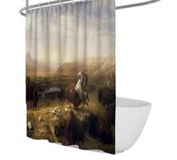 FEIPUHOME Art American Great Plains Scenery Shower Curtains the Last of the Buffalo Famous Painting Printing Bath Curtain with Hooks Machine Washable 200 x 200 cm