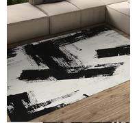 FEIPUHOME Art Area Rug 120x150cm Mid-Century Modern Thin Rugs Abstract Black Geometric Lines Carpet for Farmhouse Bedroom Study Lobby Room Non-slip Low Pile