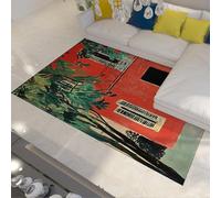 FEIPUHOME Art Area Rug 120x180cm Retro Artistic Rugs Tropical Greenery Red House Carpet for Girl Woman Room Bedroom Hallway Back Door Non-slip Washable Doormat