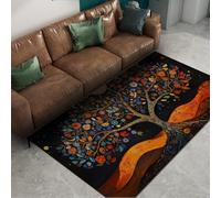 FEIPUHOME Art Area Rug 160x200cm Mystical Oriental Style Rugs Tree of Life and Moon Flowers Leaves Low Pile Throw Carpet for Living Room Laundry Kitchen Washable