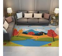 FEIPUHOME Art Area Rug 180x240cm Cartoon Abstract Colorful Living Room Carpet Lakeside Lawn Mountains Door Mat for Indoor Outdoor Corridor Apartment Low Pile