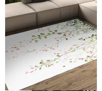 FEIPUHOME Art Area Rug 180x280cm Boho Botanical Rugs Simple Flowers Green Leaves Vine Carpet Indoor/Outdoor Large Washable Entryway Mat for Study Room Bedroom