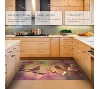 FEIPUHOME Art Area Rug 180x280cm Modern Illustration Style Rugs Sparrow Birds Peach Blossoms on a Branch Print Carpet for Boys Girls Bedroom Study Non-slip Low Pile