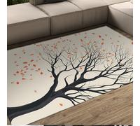 FEIPUHOME Art Area Rug 200x300cm Autumn Theme Rugs Yellow Fallen Leaves Bare Tree Trunks Pattern Floor Carpet for Entryway Living Room Bedroom Low Pile Non Skid