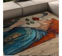 FEIPUHOME Art Area Rug 60x90cm Mid-Century Retro Washable Rugs Woman Smelling Roses Carpet for Livingroom Bedroom Diningroom Home Office Low Pile Easy-to-Clean