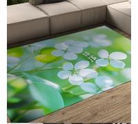 FEIPUHOME Art Area Rugs 160x200cm Boho Minimalism Rug White Blossom Spring Floral Large Non-slip Carpet for Dining Room Bedroom Home Office Green Low Pile Washable