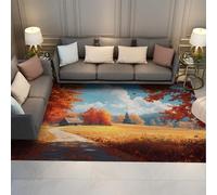 FEIPUHOME Art Area Rugs 160x230cm Rural Landscape Washable Rug for Farmhouse Living Dining Room Wheat Field Pathway Cabin Carpet Low Pile Under Table Foldable