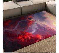 FEIPUHOME Art Area Rugs 200x300cm Oriental Aesthetic Landscape Rug Red Maple Trees Mountain Path Low Pile Throw Carpet for Living Room Laundry Washable Non Skid