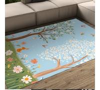 FEIPUHOME Art Area Rugs 90x120cm Cartoon Fantasy Garden Rug Rabbit Bee Lawn Blooming Fruit Trees Large Non-slip Indoor Decor Carpet for Lounge Tea Table Sofa