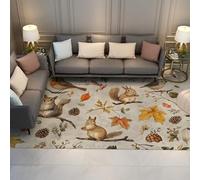 FEIPUHOME Art Autumn Forest Animals Prints 100x200cm Area Rug Squirrels Birds Pine Cones Leaves Rugs Washable Non Slip Floor Carpet for Nursery Bedroom Living Room Decor