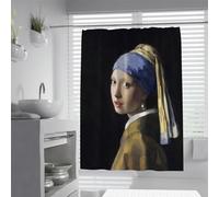 FEIPUHOME Art Baroque Style Shower Curtain with Fabric Liner Girl with a Pearl Earring Famous Painting Prints Bathroom Curtains with Hooks Washable 180 x 180 cm