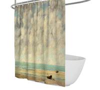 FEIPUHOME Art Beach Shower Curtain Fishing Boat Ocean Landscape Famous Painting Printing Waterproof Polyester Fabric Bathtub Curtains with Hooks 150 x 200 cm