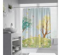 FEIPUHOME Art Cartoon Fantasy Shower Curtain for Children Bathroom Cute Animals and Flowers Bathroom Shower Curtains Waterproof Polyester Fabric 180 x 200 cm