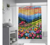 FEIPUHOME Art Cartoon Romance Shower Curtain Colorful Garden in the Valley Bathtub Curtains Waterproof Cloth Fabric Bathroom Decor Set with Hooks 200 x 240 cm