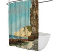 FEIPUHOME Art Coastal Landscape Shower Curtains Etretat. The Cliffs Famous Painting Printing Bath Curtain for Modern Home Bathroom Fabric Polyester 180 x 200 cm