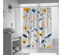 FEIPUHOME Art Contemporary Brushstrokes Shower Curtain Colorful Botanical Floral and Foliage Fabric Bathroom Curtains with C-Shaped Hooks Waterproof 90 x 180 cm