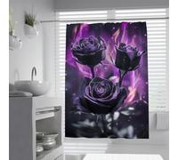 FEIPUHOME Art Dark Style Shower Curtains Set with Plastic Hooks Burning Rose Bath Shower Curtain Liner Wet Room Decor Waterproof Polyester Fabric 150 x 200 cm