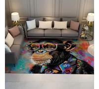 FEIPUHOME Art Doodle Style Hippie Area Rug for Office Kitchen Dorm Decorative Mat Monkey Gorilla in Suit Pattern Carpet Soft Low Pile Rugs 90x180cm