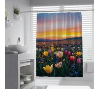 FEIPUHOME Art Grassland Sunset Shower Curtains Sea of flowers Prints Bath Curtain with Hooks Dry and Wet Separation Machine Washable Multi-color 120 x 180 cm