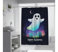 FEIPUHOME Art Halloween Theme Shower Curtains Graveyard Ghost Colorful Moonlit Sky Pattern Bathroom Partition Curtain Waterproof Fabric Extra Long 200 x 200 cm