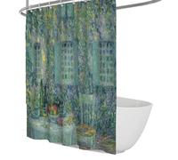 FEIPUHOME Art Impressionism Shower Curtain the Table, Sun in the Leaves, Gerberoy Famous Painting Printing Bathroom Curtains with Hooks Waterproof 120 x 200 cm
