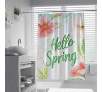 FEIPUHOME Art Modern Boho Shower Curtains Spring Flowers Bathroom Partition Curtain with Hooks Waterproof Fabric Extra Long Cloth Fabric Pink and Green 150 x 200 cm