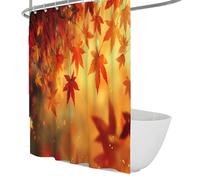 FEIPUHOME Art Modern Dreamy Aesthetics Shower Curtains Red Maple Leaf Bath Curtain Set with Hooks Waterproof Polyester Fabric Bathroom Decoration 200 x 200 cm
