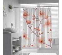 FEIPUHOME Art Natural Botanical Theme Shower Curtains for Bathroom Blooming Cherry Blossoms and Buds Decor Curtain with Hooks Washable Waterproof 90 x 180 cm