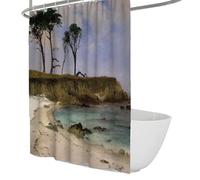 FEIPUHOME Art Natural Themes Shower Curtains Sea Cove Famous Painting Printing Bathroom Curtain with Hooks Waterproof Bath Accessories Quick Dry 150 x 200 cm