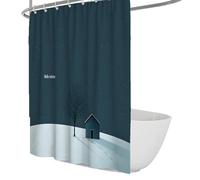 FEIPUHOME Art Nordic Minimalist Shower Curtain Snowy Season Night Sky Cabin Bath Curtains Shower for Hotel Spa Bathroom Decoration Waterproof Blue 200 x 220 cm