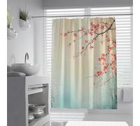 FEIPUHOME Art Oriental Retro Bathroom Shower Curtain Washable Modern Farmhouse Decor Red Plum Branches in the Corner Pattern Bathtub Curtains Waterproof 200 x 220 cm