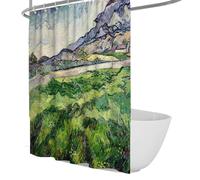 FEIPUHOME Art Pastoral Style Shower Curtains the Green Wheatfield Famous Painting Printing Bathtubs Shower Curtain with Hooks Waterproof Fabric 180 x 180 cm