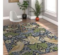 FEIPUHOME Art Personalised Blue and Green Area Rugs William Morris Retro Flowers Machine Washable Rug Anti Slip Backing for Living Room Decor 90x180cm