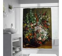 FEIPUHOME Art Realism Still Life Shower Curtains Bouquet of Flowers in a Vase Famous Painting Printing Bathroom Curtain Decoration Waterproof Fabric 200 x 240 cm