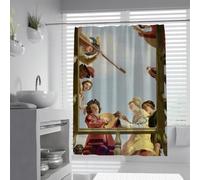 FEIPUHOME Art Renaissance Shower Curtain Musical Group on a Balcony Famous Painting Printing Bath Curtains Waterproof Fabric Bathroom Decor Washable 180 x 200 cm