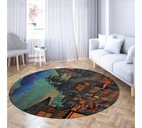 FEIPUHOME Art Round Rugs 200x200cm Japanese Village Art Rug Street Scene in the Rain Floor Carpets for Bedroom Home Office Cafe Apartment Washable Non Slip Cozy