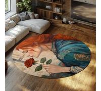 FEIPUHOME Art Rug 160x160cm Mid-Century Retro Washable Round Rugs Woman Smelling Roses Carpet for Livingroom Bedroom Diningroom Home Office Low Pile Easy-to-Clean