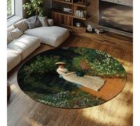 FEIPUHOME Art Rug 200x200cm Exhibition Artwork Round Rugs My Lady's Garden 1905 Famous Painting Print Living Room Bedroom Bathroom Thin Carpets Washable Non Slip