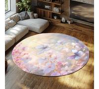 FEIPUHOME Art Rug 200x200cm Spring Nature Elegant Round Rugs Butterfly Blossom Serenity Bedside Carpet Non Slip Washable for Girls Room Apartment Living Room Pink