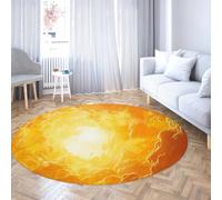 FEIPUHOME Art Rug 80x80cm Abstract Modern Indoor Rugs Yellow Sunlight Clouds Round Carpet for Girl Woman Room Bedroom Hallway Non-slip Washable Doormat Low Pile