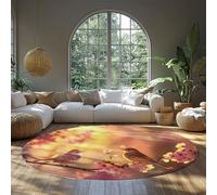 FEIPUHOME Art Rug 80x80cm Modern Illustration Style Round Rugs Sparrow Birds Peach Blossoms on a Branch Print Carpet for Boys Girls Bedroom Study Non-slip Low Pile