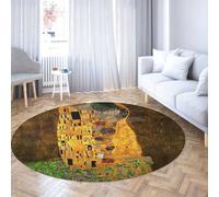 FEIPUHOME Art Rugs 120x120cm Romanticism Round Rug Kiss the Bride Famous Painting Prints Indoor Non-slip Machine Washable Carpet for Living Dining Dorm Room Bedroom