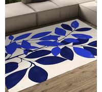 FEIPUHOME Art Rugs 120x180cm Boho Minimalist Washable Soft Non Slip Rug with Blue Leaf Design for Living Room Study Room Apartment Lounge Indoor Floor Carpets