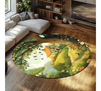 FEIPUHOME Art Rugs 160x160cm Charming Cottage Garden Large Round Rug Floral Birds Dreamscape Floor Mat Contemporary Living Bedroom Soft Front Porch Indoor Carpet
