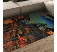 FEIPUHOME Art Rugs 160x200cm Japanese Village Art Rug Street Scene in the Rain Floor Carpets for Bedroom Home Office Cafe Apartment Washable Non Slip Cozy