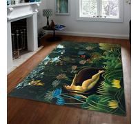 FEIPUHOME Art Rugs 160x230cm Jungle Lion and Elephant Design Rug the Dream Famous Painting Prints Non Slip Washable Soft Thin Indoor/Outdoor Playroom Carpet